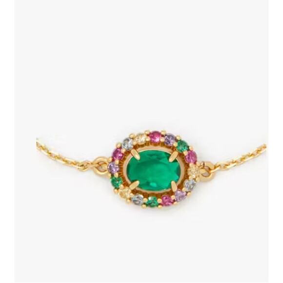 Kate Spade Elegant Gold Tone Chain Emerald Green Crystal Bracelet - Picture 7 of 9